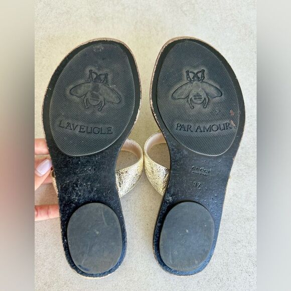 Gucci GG Marmont Sandals Metallic Gold Leather
Thong Flats Flip Flops Size 37 - Picture 12 of 12